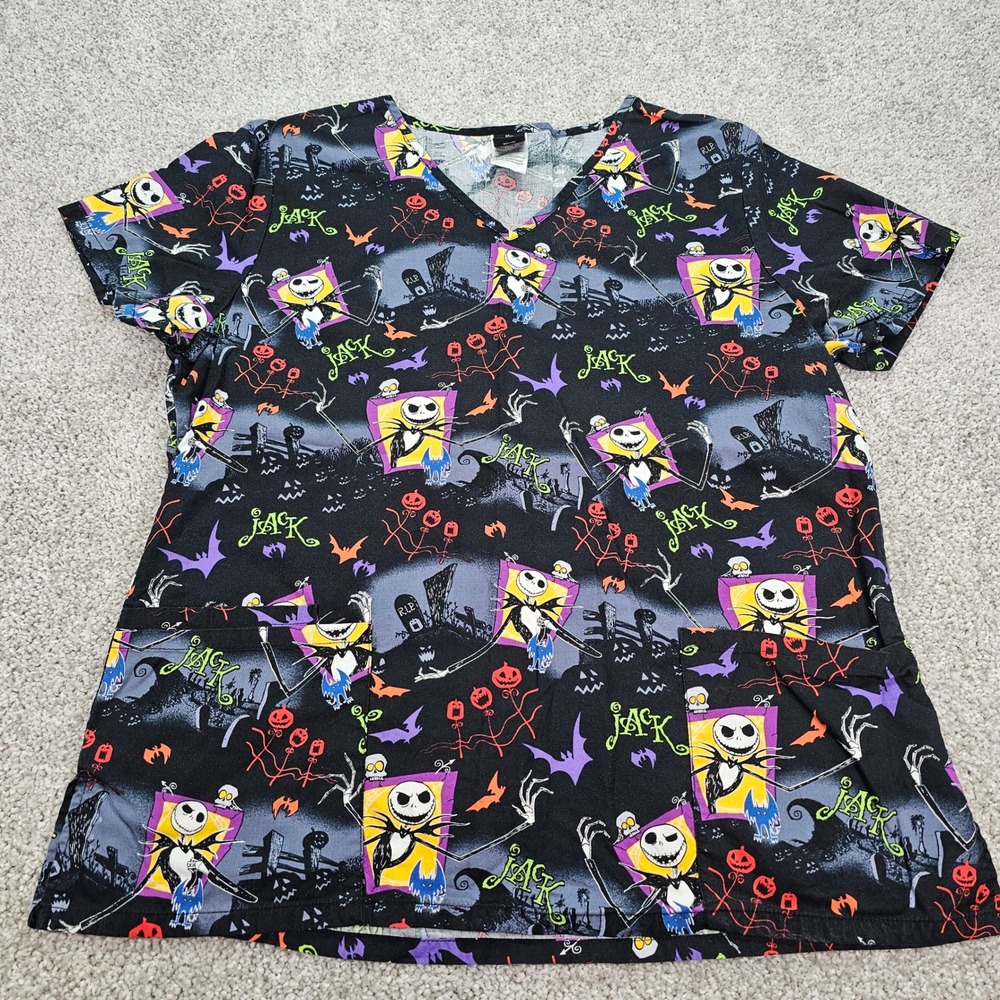 Disney Nightmare Before Christmas Jack Halloween Scrub Top Medium SHIPS FAST